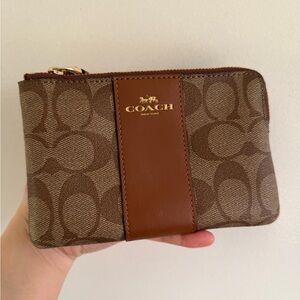 Coach Signature Tan and Brown Wristlet